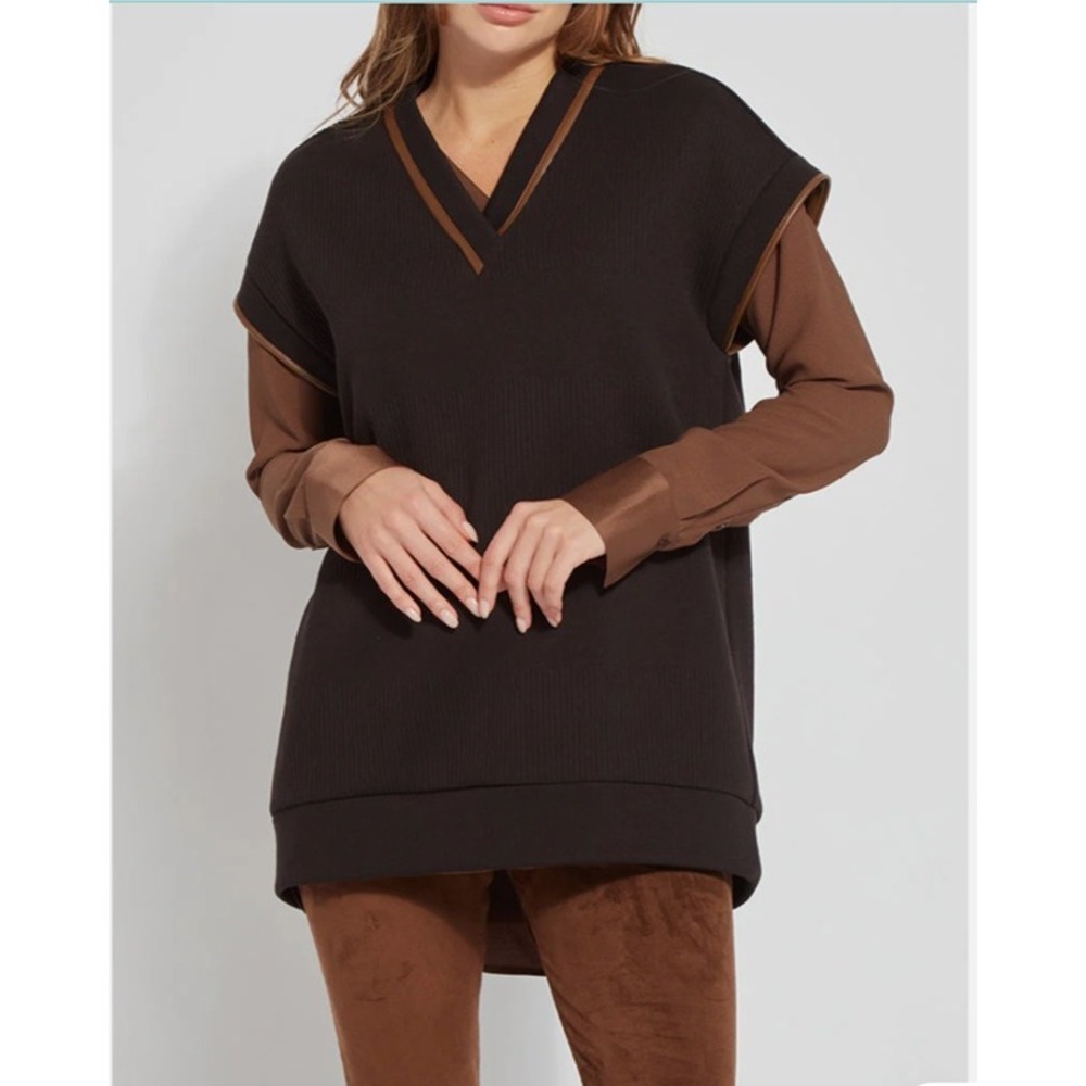 Lysse New York Quilted Convertible‎ Top Zip-Off Sleeves V-Neck Gold Trim  XS NWT